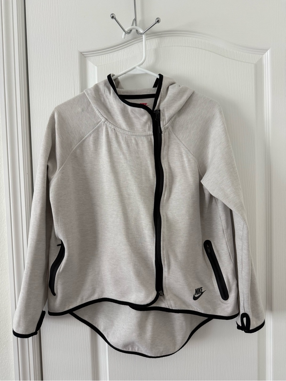 Nike Light Gray Hooded Bomber Jacket with Black Trim